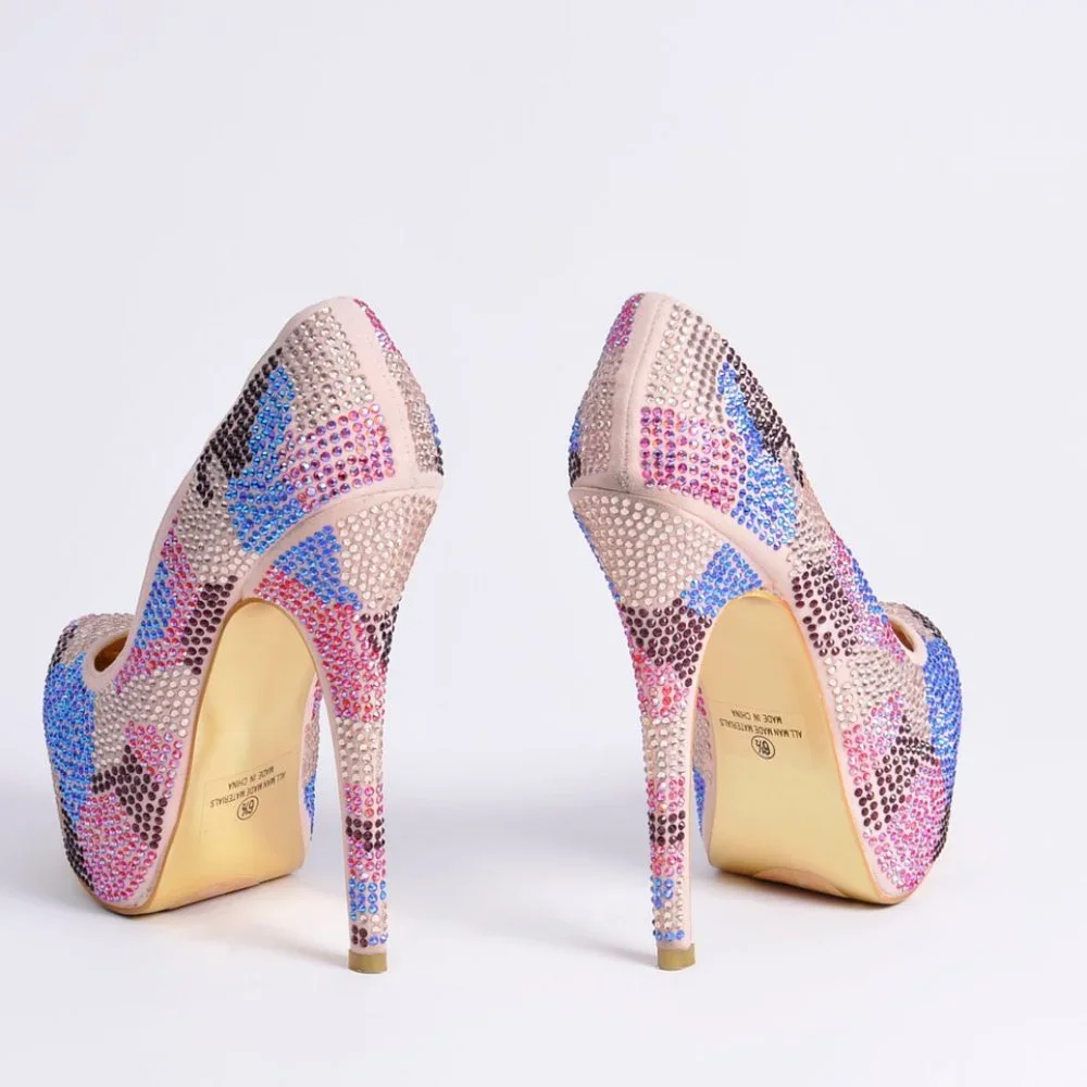 ALBA, Platform, Rhinestone, Multi Colored, High Heal, Size 6.5 - Picture 3 of 9